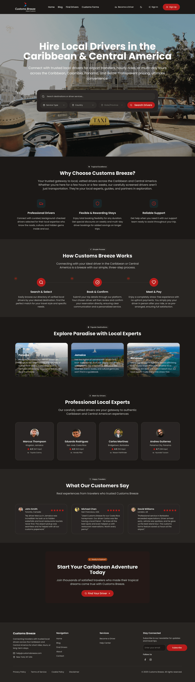 Customs Breeze Homepage Features