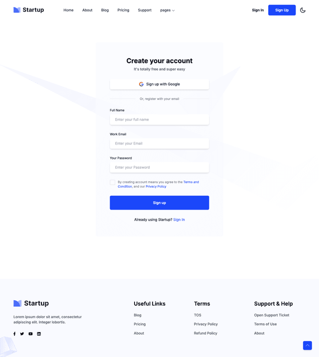 Sign Up Page
